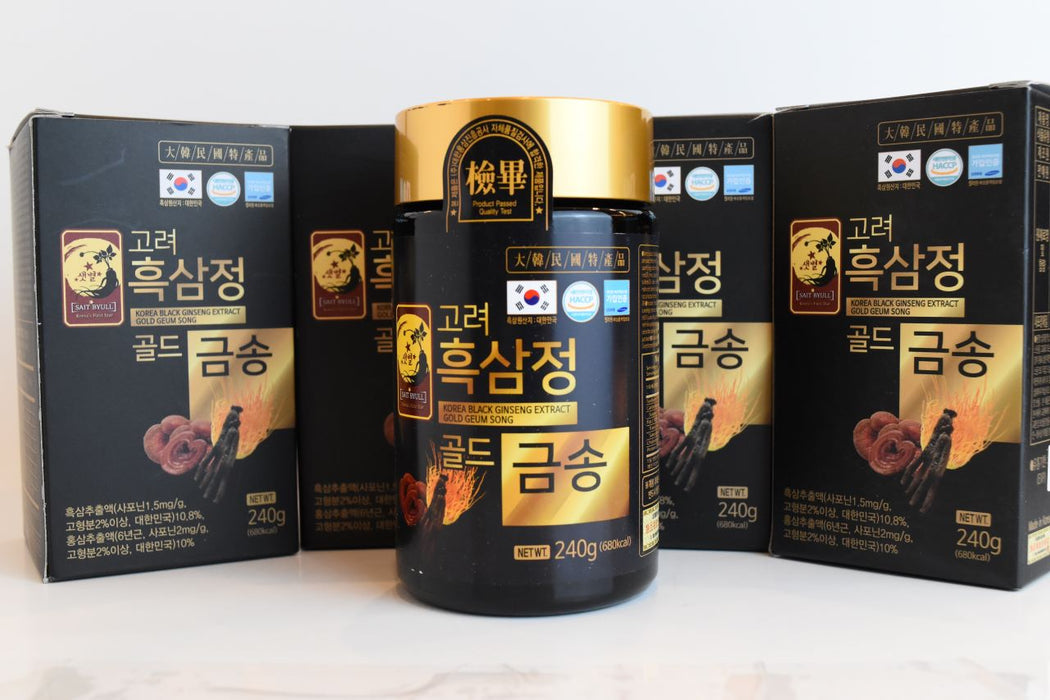 Korean 6-Year Black Ginseng Reishi Mushroom Cordyceps Extract Gold Geum Song 960g - Cao Hắc Sâm Linh Chi Đông Trùng (Set 4 hủ)