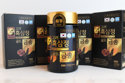 Korean 6-Year Black Ginseng Reishi Mushroom Cordyceps Extract Gold Geum Song 960g - Cao Hắc Sâm Linh Chi Đông Trùng (Set 4 hủ)