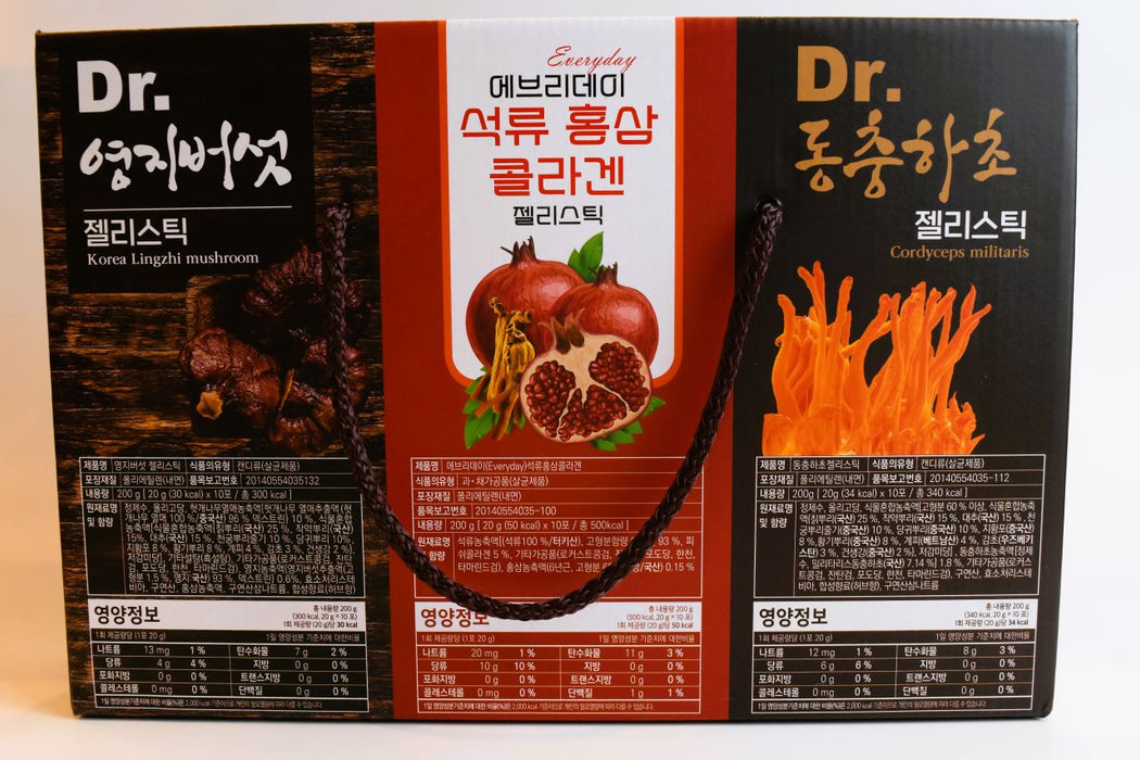 Korean Red Ginseng Pomegranate, Lingzhi Mushroom and Cordyceps Militaris Jelly - Thạch 3 Vị Linh Chi, Lựu, Đông Trùng